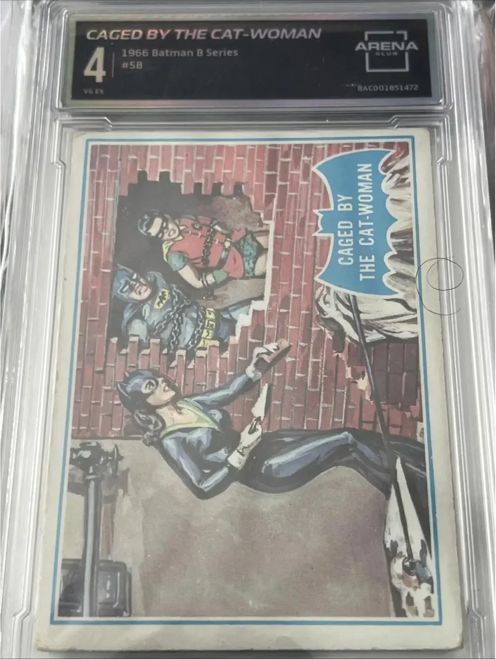1966 Topps BATMAN B Series BLUE Bat #5B CAGED BY THE CAT-WOMAN Graded 4